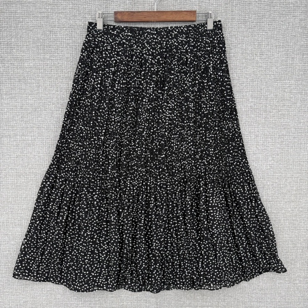 Y2K WD NY Pleated Polka Dot Skirt Women M Black White Flowy Sheer 90s Whimsigoth